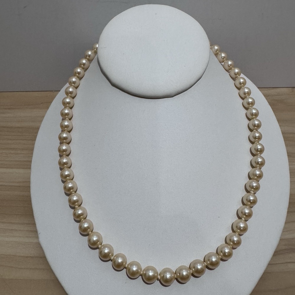 Vintage Faux Pearl Necklace 17.5" GSilver German Silver Beaded Pinkish Tan Color